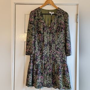 Reiss Ciara Olive Green Pleated Animal Print Dress Sz.8